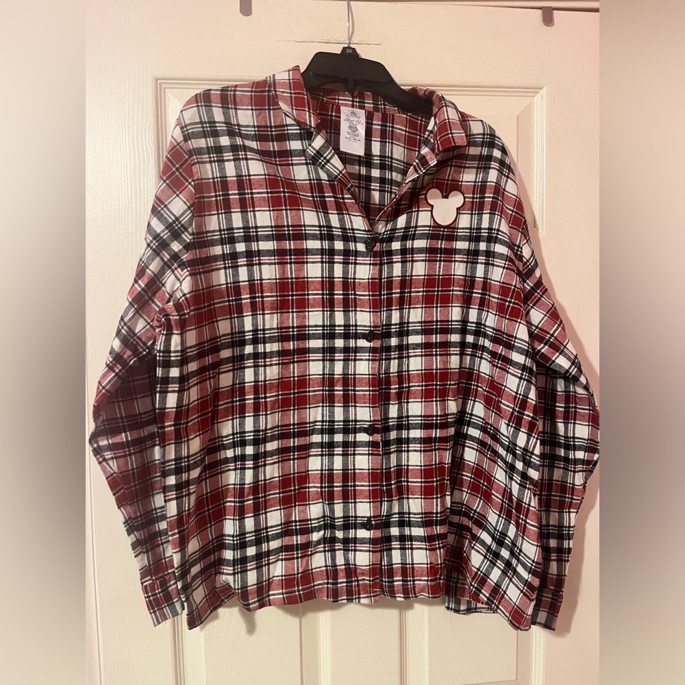 Disney flannel plaid Pajama Mickey Mouse button up blouse size 1X women's - Picture 1 of 7